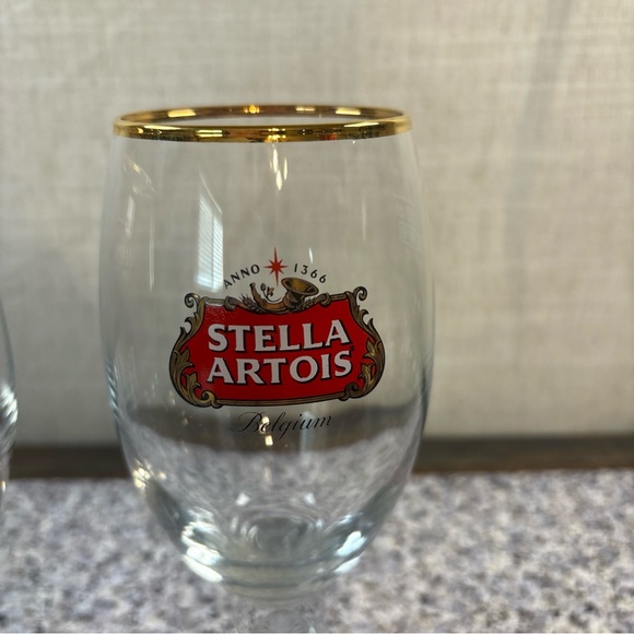 Stella Artois Chalice Beer Glasses Gold Rim 33cl Belgium Script Set Of 2 - Picture 3 of 4